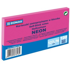 Notes samoprzylepny 76x127 mm 100 kartek neonowy różowy DONAU /7588011-16/