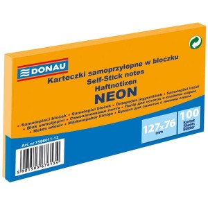 Notes samoprzylepny 76x127mm 100 kartek neonowy pomarańczowy DONAU /7588011-12/