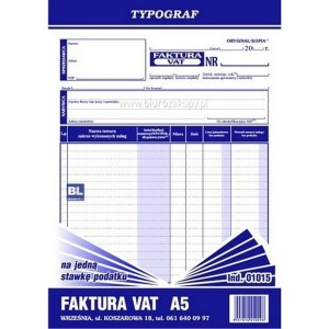 Druk samokopiujący faktura VAT netto A5 80 kartek jednostawkowa TYPOGRAF /01015/