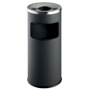 Kosz na śmieci okrągły SAFE metalowy z popielnicą antracytowy /333258/