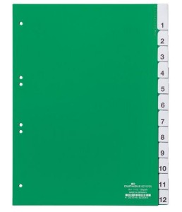 Przekładki A4 zgrzane wymienne indeksy 1-12 zielone  /621005/