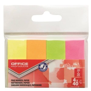 Zakładki indeksujące 20x50mm papierowe 4x40szt. Neon OFFICE PRODUCTS 160szt. /14215334-99/