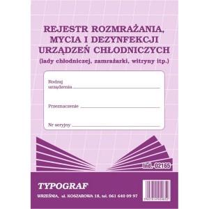 Druk "Rejestr Rozmrażania Mycia i Dezynfekcji" 2165 TYPOGRAF