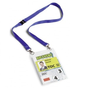 Identyfikator konferencyjny A6 z taśmą tekstylną granatową 10 sztuk /8525 07/