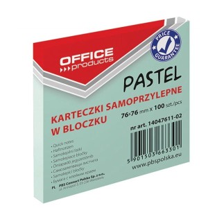 Notes samoprzylepny 76x76mm 100 kartek pastelowy zielony OFFICE PRODUCTS /14047611-02/