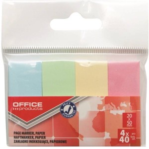 Zakładki indeksujące 20x50mm papierowe pastel 4x40szt. OFFICE PRODUCTS 160szt /14215124-99/