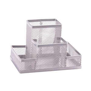 Przybornik na biurko Q-CONNECT Office Set metalowy 4 komory srebrny /KF15113/