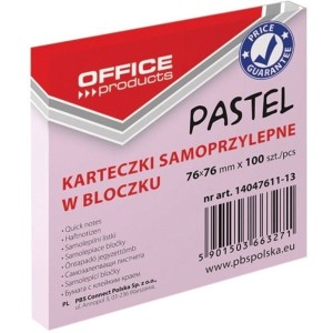 Notes samoprzylepny 76x76mm 100 kartek pastelowy różowy OFFICE PRODUCTS /14047611-13/