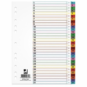 Przekładki Q-CONNECT Mylar kartonowe A4, 225x297mm, 1-31, 31 kart	 /KF00166/