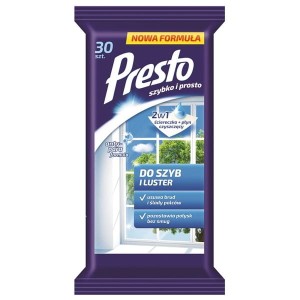 Ściereczki nawilżane do szyb i luster PRESTO 30szt. /HR-011491/