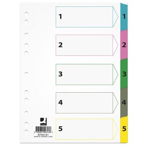 Przekładki Q-CONNECT Mylar, karton, A4, 225x297mm, 1-5, 5 kart. /KF00161/