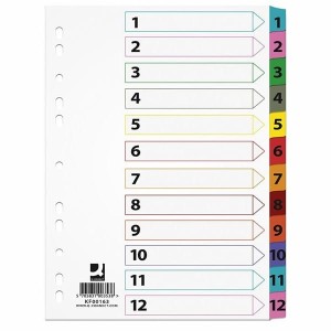 Przekładki Q-CONNECT Mylar kartonowe A4, 1-12, 12 kart /KF00163/