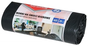 Worki na śmieci 60l OFFICE PRODUCTS LDPE mocne 22mic czarne 20 sztuk