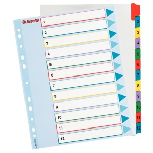 Przekładki A4 maxi kartonowe 1-12 numeryczne kolorowe Mylar /100209/
