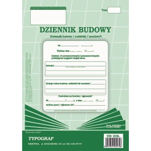 Druk Dziennik Budowy A4 20 kartek TYPOGRAF /02275/