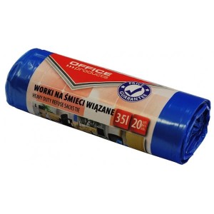 Worki na śmieci 35l OFFICE PRODUCTS LDHD premium wiązane 13mic niebieskie 20 sztuk /22024319-01/