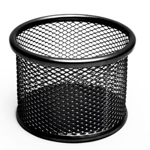 Pojemnik na długopisy metalowy okrągły siatka średni 9x6,5cm TRES czarny /SKOSCZ/
