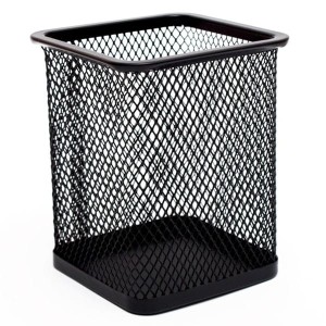 Pojemnik na długopisy metalowy kwadratowy siatka 8x8x10cm TRES czarny /SKKCZ/