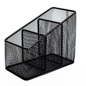 Przybornik na biurko metalowy skośny siatka 3 komory TRES czarny /SPS/CZ/