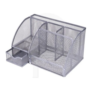 Przybornik na biurko metalowy siatka 6 komór 6b TRES srebrny /SPW6B/SR/