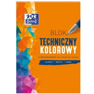 Blok techniczny kolorowy A4/225g 10 kartek barwiony w masie OXFORD 1szt. /400093230/