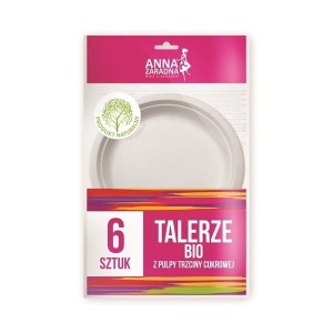 Talerze BIO z pulpy trzciny cukrowej 23cm ANNA ZARADNA 6szt. /ST-AZ-033584/