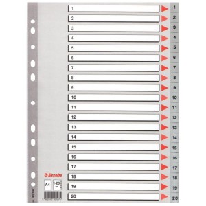 Przekładki A4 PP 1-20 numeryczne szare ESSELTE /100107/