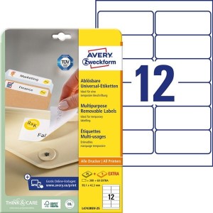 Etykiety papierowe usuwalne 99,1x42,3mm AVERY ZWECKFORM 25+5ark 360etykiet białe /l4743rev-25 /