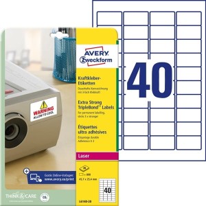 Etykiety foliowe poliestrowe 45,7x25,4mm AVERY ZWECKFORM wodoodporne zabezpieczające triple bond 20ark 800etykiet białe matowe /l6140-20 /
