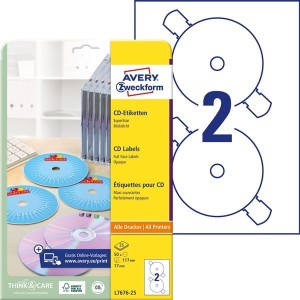 Etykiety papierowe na cd okrągłe 117mm AVERY ZWECKFORM 25ark 50etykiet białe matowe /l7676-25 /