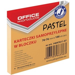 Notes samoprzylepny 76x76mm 100 kartek pastelowy pomarańczowy OFFICE PRODUCTS /14047611-07/