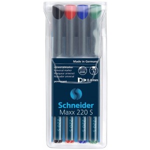 Marker foliopis do CD 0,4mm S igłlowa SCHNEIDER MAXX 220 4szt. mix /SR112494/