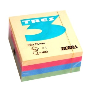 Notes samoprzylepny 75x75mm (76x76mm) 400 kartek pastelowy mix kolorów TRES 1szt. /KOSP7575/