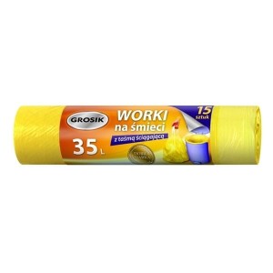 Worki na śmieci 35l HD z taśmą GROSIK żółte 15szt.  /50447/