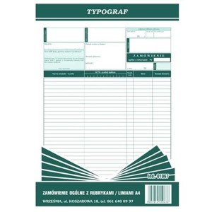 Druk samokopiujący zamówienie z liniami A4 80 kartek TYPOGRAF /01067/