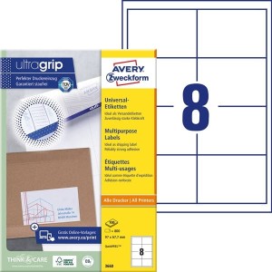 Etykiety papierowe 97x67,7mm AVERY ZWECKFORM ultragrip 100ark 800etykiet białe /3660 /