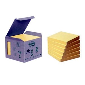 Notes samoprzylepny 76x76mm 6x100 kartek 654-1B żółty 3M POST-IT ekologiczny /3M-UU009544105/