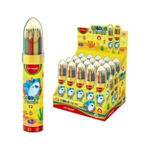 Kredki ołówkowe trójkątne 12 kolory tuba metalowa w ksztalcie rakiety KEYROAD /KR972228/