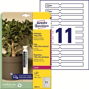 Etykiety foliowe poliestrowe 160x17mm AVERY ZWECKFORM pętelkowe do roślin 10ark 110etykiet białe matowe /t3007-10 /