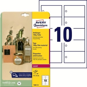 Etykiety /zawieszki foliowe 90x50mm 190µ AVERY ZWECKFORM 10ark 100etykiet białe /t3001-10 /