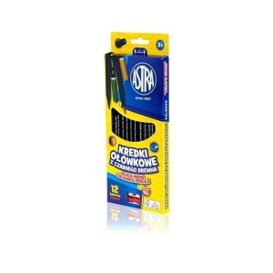 Kredki ołówkowe 12 kolorów czarne drewno ASTRA + temperówka /312114001/