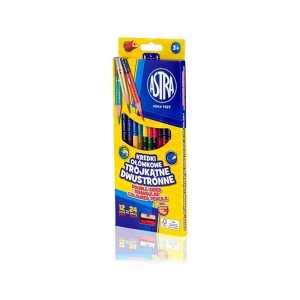 Kredki ołówkowe trójkątne dwustronne 12 kredek 24 kolory ASTRA + temperówka  /312113001/