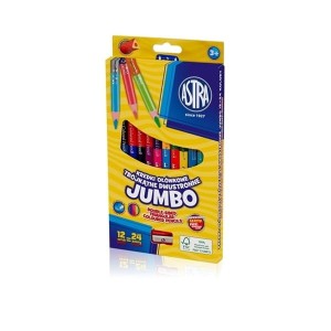 Kredki ołówkowe dwustronne jumbo 12 kredek 24 kolory + temperówka ASTRA /312118001/
