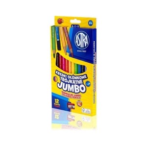 Kredki ołówkowe trójkątne JUMBO 12 kolorów ASTRA + temperówka /312110007/