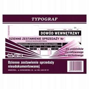 Druk offsetowy dzienne zestawienie sprzedaży nieudokumentowanej A6 50 kartek  TYPOGRAF /02140/