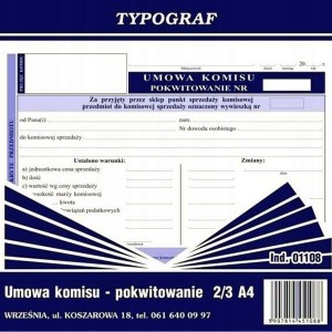 Druk umowa komisu pokwitowanie 2/3 A4 TYPOGRAF /01108/