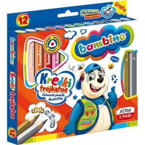 Kredki ołówkowe trójkątne BAMBINO 12 kolorów + temperówka /32394/