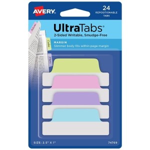 Zakładki indeksujące 63,5x25mm PP 4x6szt. pastelowe AVERY ZWECKFORM ULTRA TABS usuwalne 24szt. /74769/