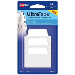 Zakładki indeksujące 50,8x38,1mm poliestrowe z papierową zakładką 3x8szt. transparentne zakładki białe AVERY ZWECKFORM ULTRA TABS usuwalne 24szt. /74787/