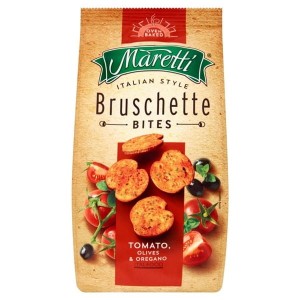 Przekąska BRUSCHETTA MARETTI chrupki chlebowe pomidory oliwki oregano